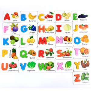 Tarjetas de Memoria con el <span class=keywords><strong>Alfabeto</strong></span> de Madera, 26 Letras, Rompecabezas de Emparejamiento, Juego de Reconocimiento de Letras de Frutas y Verduras, Juguetes Educativos para Niños y Niñas - Product Image 6
