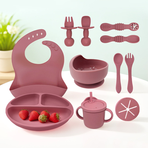 12 Pieces 1 Silicone Baby Feeding Set BPA Free Eco-Friendly Dishwasher Safe Suction Base <b>Utensils</b> for Toddlers Training Eating - Product Image 5