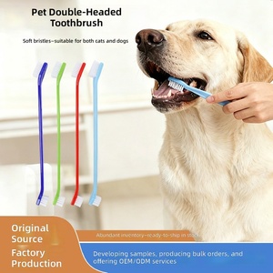 Brosse à dents personnalisable multicolore antibactérienne et écologique pour chiens, chats et petits animaux, double tête, design en plastique - Product Image 1