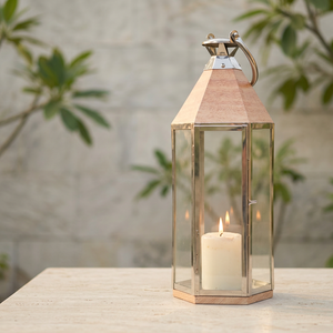 Portavelas de Lujo al por Mayor, de Madera y Acero Inoxidable, Farol Alto para Decoración del Hogar y Patio - Product Image 1