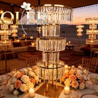 Centre de table décoratif OLER en métal doré, acrylique et cristal pour mariage, banquet, réception, événement, fête