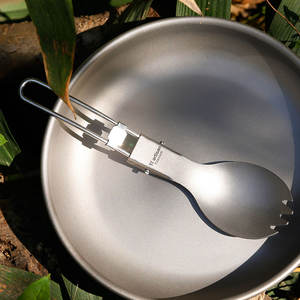 Cuillère et fourchette de camping en titane, manche pliable, ustensiles de pique-nique légers pour l'extérieur - Product Image 2