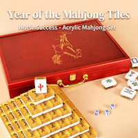 Nouveau style : Jeu de Mahjong en acrylique édition limitée Année du Cheval, tuiles lisses à mélanger à la main pour les jeux de société familiaux et de loisirs