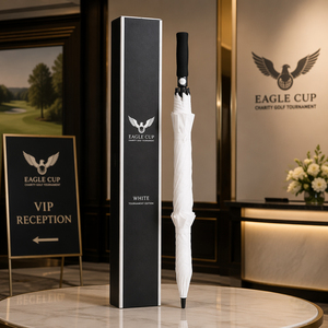 Parapluie de golf personnalisé de luxe, grand format, 30 pouces, couleur blanche, logo de marque imprimé, résistant au vent, promotionnel. - Product Image 6