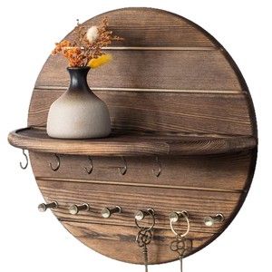 Wooden Wall Mounted Storage Rack Round Key And Glasses Organizer Entryway Decorative <b>Shelf</b> - Product Image 5