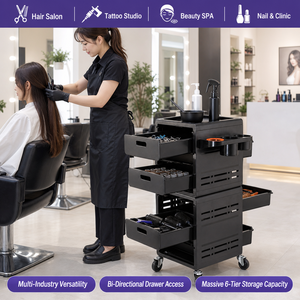 Carrello da Salone a 6 Cassetti, Stazione di Stoccaggio Modulare con Ruote, Porta Asciugacapelli per Barbiere, Salone di Bellezza, Spa, Studio OEM - Product Image 3