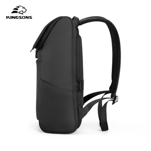 Kingsons Laptop <b>Backpack</b> <b>Black</b> Large Capacity Business Travel Unisex Shoulder Straps Solid Color - Product Image 2