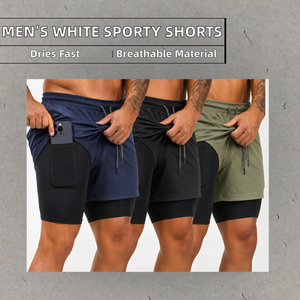 Pantalones Cortos Deportivos 2 en 1 para Hombre, Transpirables, de Secado Rápido, con Cordón Ajustable y Bolsillo para Entrenamiento en el Gimnasio - Product Image 2