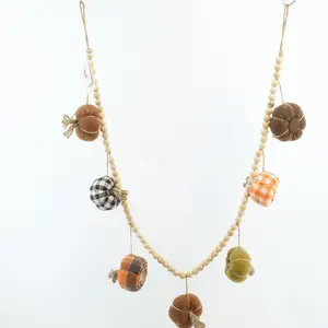 Fall Decoration Wood Beads Garland Customized Ornament With Small Pumpkins Lanyard