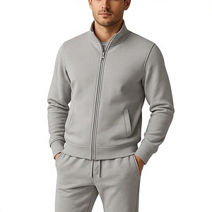 Mens Light Grey Full Zip Tracksuit Set Premium <b>Track</b> <b>Jacket</b> and Jogger Pants Casual Athletic Sportswear Comfortable Slim Fit - Product Image 1