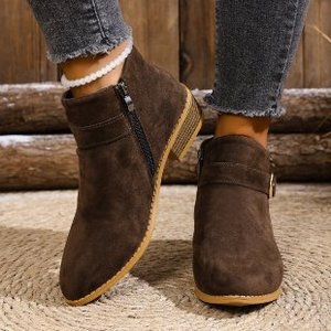 2025 Vintage Rome Women's <b>Ankle</b> Boots Autumn Winter New Large Size Thick Heel Nude Pointed Design Rubber Sole Height Increasing - Product Image 1