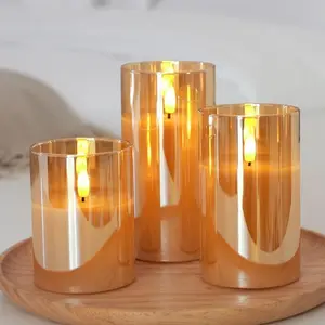 Hot Sale Battery Operated Glass Cup Flameless Led Real Wax Candle Light For Wedding Birthday Party Decoration