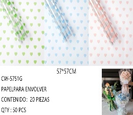 Papel de celofán TAXEALIM, 57x57 cm, diseño de corazones para flores, regalos, manualidades, 20 piezas por paquete - Product Image 3