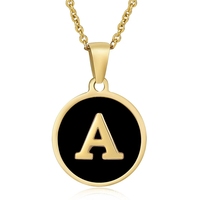 Collares de Acero Inoxidable al por Mayor con Colgante Geométrico Redondo con Iniciales de 26 Letras y Concha Negra para Regalo