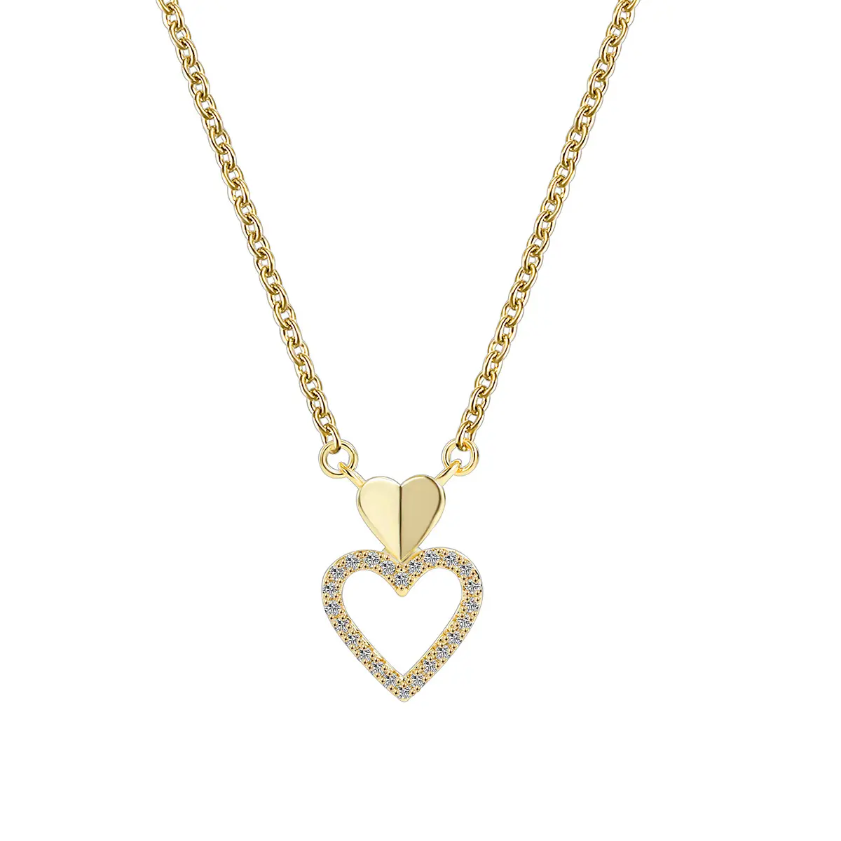 18K Gold Plated Cubic Zirconia Heart Necklace | Cute Dainty Love Pendant Necklaces for Women