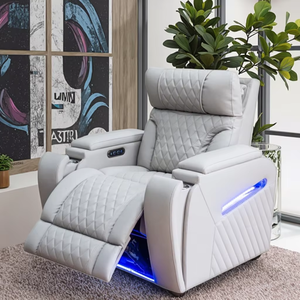 Ensemble de fauteuils inclinables modernes 3+<span class=keywords><strong>2</strong></span>+<span class=keywords><strong>1</strong></span> places en cuir italien avec éclairage LED L25022 – Luxe 3 places en cuir véritable avec fonction inclinable électrique - Product Image 4