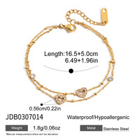 Klassieke stijl Valentijnscadeau 18K PVD gouden roestvrijstalen ronde witte zirkonia tennis ketting liefdeshart armband