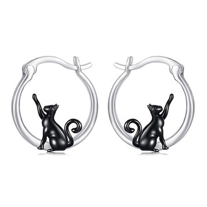 Boucles d'oreilles clous chat creuses mignonnes pour femmes, bijoux fantaisie animaux de dessin animé tendance - Product Image 1