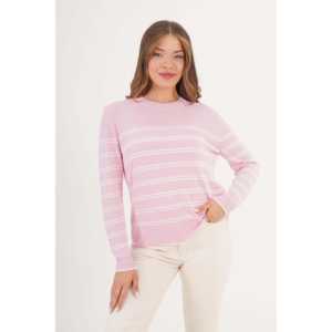 Pull en tricot à col rond rayé rose pour femme, manches longues, décontracté, anti-boulochage, 14 Gg - Product Image 5