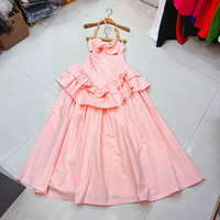 Robe longue décontractée à licou pour femme, sans manches, à volants, patchwork, taille haute, unie, élégante, pour soirée, vente en gros d'usine