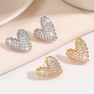 Heart Shape Zircon <b>Stud</b> <b>Earrings</b> Gold And Silver Micro Insert For Party Women <b>Crystal</b> <b>Earrings</b> - Product Image 1