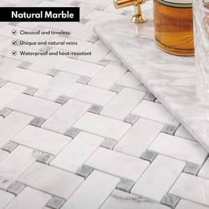 Lovdeco 10mm Basketweave italien Bianco Carrera marbre mosaïque carrelage Carrara blanc marbre pierre pour cuisine mur salle de bain <span class=keywords><strong>douche</strong></span> - Product Image 4