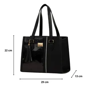 Bolso Tote de Mezclilla Casual para Mujer Fana Cora Negro Espectacular M3850 de Gran Capacidad con Patrón Geométrico de Cuadros y Estampado de Paja con Tres Solapas - Product Image 4