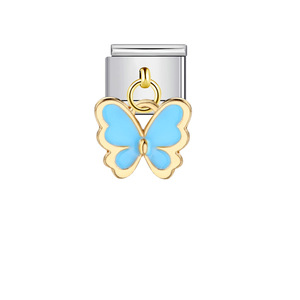 Abalorio de mariposa italiano modular para pulsera, chapado en oro, esmalte azul, colgante de joyería unisex para uso diario - Product Image 1
