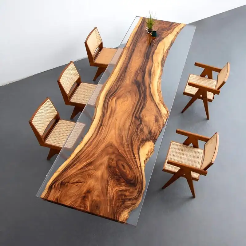 Table en bois de restaurant époxyde de résine d'intérieur de meubles en bois solide moderne de noyer pour la décoration dinante