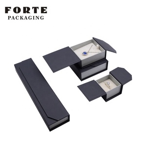 FORTE Flip-top Magnetic Suction Leatherette Paper Jewelry Packaging <b>Black</b> Ring <b>Box</b> Leather Jewelry Gift <b>Box</b> - Product Image 1