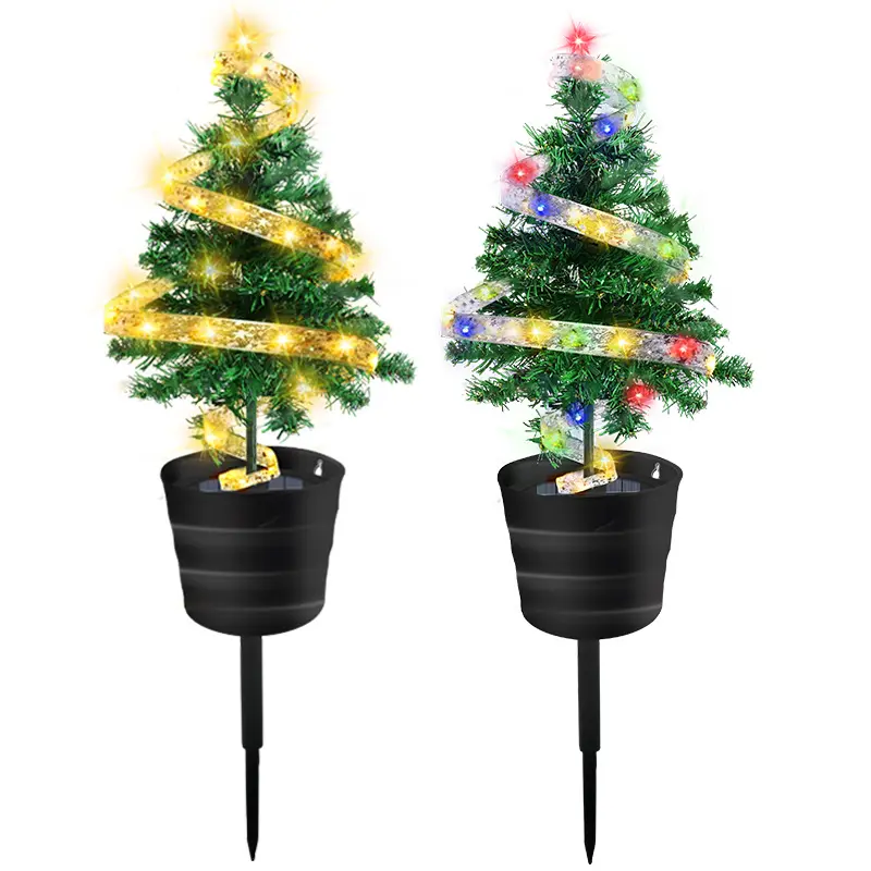Lampu pohon Natal pot Led tenaga surya dalam ruangan luar ruangan portabel untuk pesta Natal lanskap taman jalur rumput taman