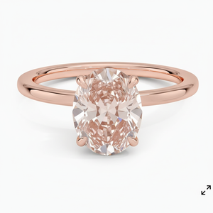 خاتم إصبع الوردي بتصميم هالو مخفي من الماس المختبري 0.8 قيراط قطع بيضاوي ذهب وردي عيار 18 قيراط خاتم خطوبة منفرد - Product Image 2