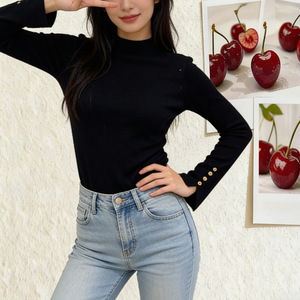 <span class=keywords><strong>Maglieria</strong></span> a Maniche Lunghe Tinta Unita con Collo Semi-Alto, Stile Coreano Primaverile, Abbigliamento Femminile 2026 - Product Image 4