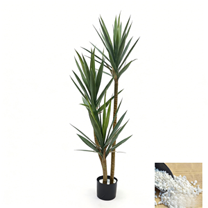 Arbre artificiel Yucca <span class=keywords><strong>Elephantipes</strong></span> de 150 cm de haut, plante verte dans un pot noir avec de petits galets blancs pour la décoration d'entrée ou de bureau - Product Image 4