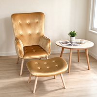 Fauteuil moderne en velours capitonné avec pieds en bois massif pour la maison, l'hôtel, l'appartement, le café
