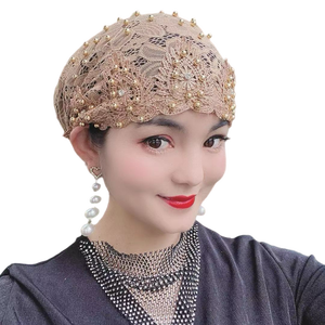 หรับผู้หญิงผ้าโพกหัวผ้าโพลีเอสเตอร์ผูกโบว์แบบปรับแต่งได้หมวกแก๊ปผ้าโพกหัวสไตล์อาหรับพิมพ์ลายระบายอากาศได้ผ้าทอสี่ชิ้น - Product Image 1