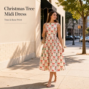 Robe de fête vintage pour femme, coupe trapèze, sans bretelles, imprimé Noël, motif nœud, couleurs et tailles personnalisées, OEM ODM - Product Image 4