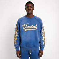 Sweat-shirts pour hommes OEM Streetwear personnalisés avec strass, haute qualité, en molleton bouclette 320 g/m², col rond, ourlet vieilli