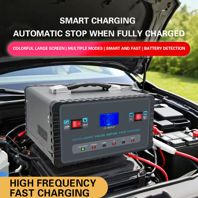 Automatic Batter Charger 12V/24V Intelligent Pulse Repair High Power for Car Motorcycle Truck Boat Lead Acid