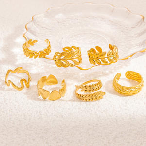 European American Style Open Face Stainless Steel <b>Ring</b> Women Plant Pattern Hollow U Shaped Geometric Jewelry Gift - Product Image 1