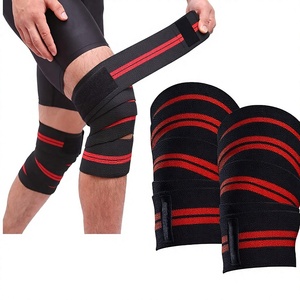 Knee Support Wraps Black <b>Red</b> Stripes Adjustable Hook Loop Closure Breathable for Strength Training Men - Product Image 1