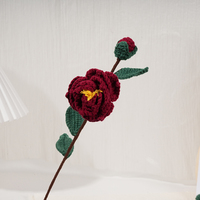 Bouquet de camélias artificiels tricotés à la main, en fil, tissu textile tissé à la main, artisanat élégant, fleur en peluche, Fête des Mères, Noël