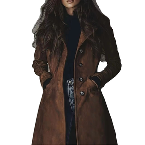 Abrigo de moda cálido personalizado con estampado vintage de otoño al por mayor para mujer, con lazo en la cintura, estilo regular, de sherpa, reversible, tipo gabardina, acogedor e informal. - Product Image 1