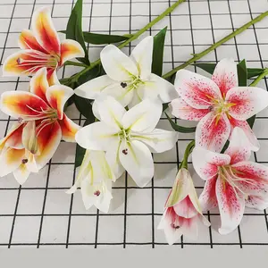 Wholesale Interior Backdrop Decoration 3-Head Lily Artificial Flowers Pink Lily Wedding Home Room Vases Other Decorative Flowers