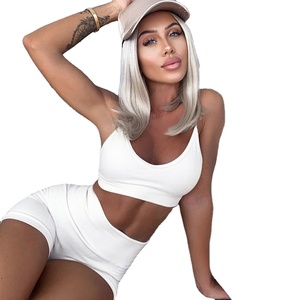 Ensemble 2 pièces haut et short, sans manches, couleur unie, legging, sexy, fitness, ensemble pour femme, été - Product Image 2