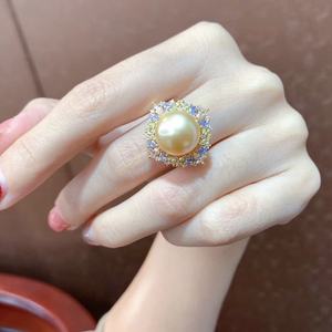 Bague en perles d'or naturel 12-13 mm, style Hong Kong, argent pur, plaque épaisse, couleur tendance, design de trésor, bagues en perles - Product Image 3