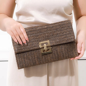 Bell Luxury Straw Woven <b>Envelope</b> Clutch Bag for Casual Vacation Style Crossbody Women Brown Wholesale Beach 5A Designer Bags - Product Image 1
