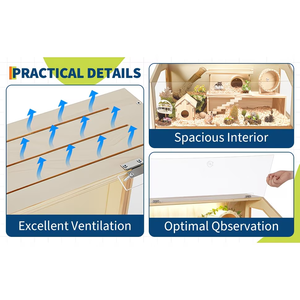 <span class=keywords><strong>Cage</strong></span> en bois naturel pour hamster, habitat intérieur pour petits animaux avec fenêtre en acrylique et dessus ouvrable. - Product Image 6