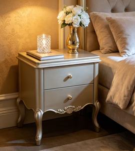 Luxury Champagne Gold Solid Wood 2-Drawer Nightstand French Style Bedside <b>Cabinet</b> Cabriole Legs Multi-Purpose Bedroom Furniture - Product Image 6