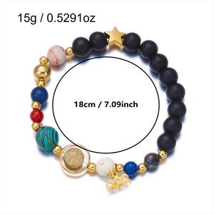 Bracelet artisanal en pierres naturelles des 12 signes <span class=keywords><strong>du</strong></span> zodiaque, onyx noir mat, lapis-lazuli, perles, <span class=keywords><strong>horoscope</strong></span>, astrologie, bijoux pour <span class=keywords><strong>homme</strong></span> et femme - Product Image 2